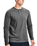 Long Sleeve Henley Shirts for Men Casual Jersey 3 Button Henly T Shirt(L,Charcoal Heather)