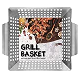 Ranphykx Vegetable Grill Basket - BBQ Grilling Basket (Large 12"x12"x3") for Veggies, Kabobs, Seafood, Meats - Stainless Steel