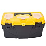 Torin 15.5" Plastic Storage Tool Box with Removable Tray,Small Toolbox Organizer With Screw Box, Black/Yellow ATRJH-3015T