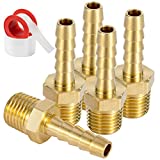 Brass 1/4" Barb X 1/4" NPT Male End Air Hose Pipe Fitting Threaded Connector Adapter, Pack of 5
