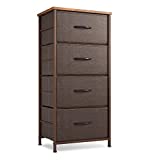 CubiCubi Dresser Storage Tower, 4 Drawers Fabric Organizer Unit for Bedroom Hallway Entryway Closets, 16" Small Easy Pull Dresser Clothes Storage with Sturdy Steel Frame Wood Top, Brown