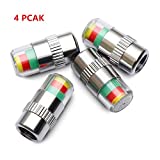 KURAMI Car Tire Valve Stem Caps Pressure Monitor Sensor Indicator 3 Color Eye Alert 4Pcs