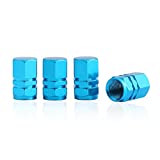 GODESON Light Blue Aluminum Tire Valve Stem Cap with Hexgon Style, 4 Pcs/Set, Aluminum Tire Wheel Stem Air Valve Caps for Auto Car Motorcycle Bicycle