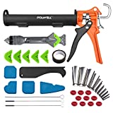 Caulking Tool Kit Silicone Caulking Gun Drip-Free Smooth Rod 10oz Cradle Hand Caulking Gun with Multifunction Grout Scraper and Caulk Nozzle Finisher Sealant Finishing Tool 26PCS in Total