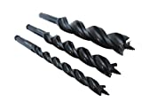 WoodOwl 3 Piece Set with 1/2, 3/4 and 1 x 7-1/2 Long Ultra Smooth Tri Cut Auger Hand Brace Boring Bit PTEE coated 09705/09709/09713