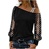 Rhinestone Tops for Women Sexy Long Sleeve Bling Tops Cold Shoulder Blouses Party Casual Pullover Fall Clothes