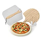 SHINESTAR 5 Piece Pizza Making Kit, 12’’ Round Baking Stone, Wooden & Metal Pizza Peel, Cutter & Server Included, Pizza Stone Set for Grill, Oven