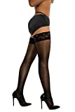 DORALLURE Thigh High Stockings Silicone Lace Top Stay Up Silky Semi Sheer Pantyhose for Women Hold Up Nylon