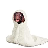 Zareas Christmas Faux Fur Blankets for Dog, Plush Reversible Shaggy Fuzzy Dog Blanket Gift, Cozy Fluffy Sherpa Fleece Pet Blanket, Washable Pet Cloak with Cap for Dogs Cats, 30x40 inch Cream White
