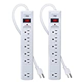 KMC 6-Outlet Surge Protector Power Strip, 2-Pack, 1200 Joules, 6ft Cord, Adapter Spaced Outlet, Overload Protection, White