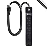 GE 6-Outlet Power Strip, 6 Ft Extension Cord, Heavy Duty Plug, Grounded, Integrated Circuit Breaker, 3-Prong, Wall Mount, UL Listed, Black, 14088