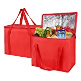 2-Pack XL-Large Insulated Grocery shopping bags, Red, Reusable, Heavy Duty, zipped zipper,Collapsible,tote,cooler,groceries,for instacart,for doordash,for car,Recycled Material Warm Foldable bag