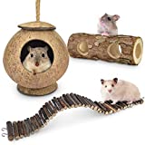 KATUMO Natural Coconut Hamster Hideout Hamster Suspension Bridge Climbing Ladder Natural Wooden Mouse Tunnel Toy Forest Hollow Tree Trunk for Dwarf Syrian Hamster Mice Gerbils and Other Small Animals