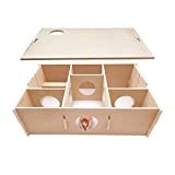 DOZZOPET Multi Chamber Hamster Hideout,Natural Small Animal Wood House Maze,Tunnels Exploring Enrichment Toys for Syrian Hamsters,Gerbils,Lemmings (Large)