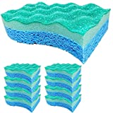 JINCLEAN 9 Pack of Wave Technology 3-Layer Dual Side Different Action Sponge for Non Scratch and Deep Clean, for Washing Dishes Kitchen, Pan, Pot, Grill and Heavy Cleaning Sponges