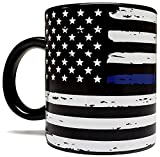 Thin Blue Line - Blue Lives Matter 11oz Matte Black Mug - Grade A Quality - Support Law Enforcement / Police Officer Cop - Foam Box Protection - Gift