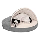 Furhaven Orthopedic Pet Bed for Dogs and Cats - Sherpa and Suede Snuggery Blanket Burrow Nest Dog Bed with Removable Washable Cover, Gray, 26-Inch