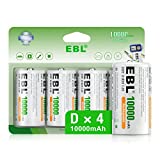 EBL Rechargeable D Batteries, 10000mAh Ni-MH High Capacity D Cell Battery New Retail Package, Pack of 4