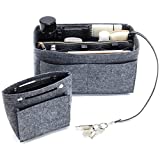 Warome Purse Organizer Insert for Handbags, 2 Pack Multi-Pocket Bag Organizer, Perfect Tote Organizer with Zipper, For Speedy Neverfull and More, Large- Grey