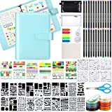 Dotted Journal Kit, A5 Bullet Grid Journal Loose Leaf with 6 Ring Binder Journal Stencil Plastic 24 Colored Pens Stickers Scissors Tapes Storage Stationery Bag for Journal Diary Schedule Planner