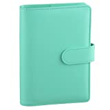 Antner A6 PU Leather Notebook Binder Refillable 6 Ring Binder for A6 Filler Paper, Loose Leaf Personal Planner Binder Cover with Magnetic Buckle, Light Green