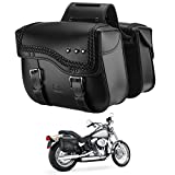 kemimoto Motorcycle Saddlebags, Synthetic Leather Side Bags 30L Double Strap Studded Saddle Bags for Sportster Softail Dyna V-star Shadow