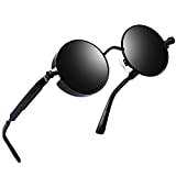 Joopin Polarized Round Sunglasses Women Men Circle Steampunk Sun Glasses (Black Retro)