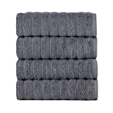 Classic Turkish Towels - 4 Piece Luxury Ribbed Hand Towels - 100% Turkish Cotton, Quick Dry, Soft and Super Absorbent (Grey, 20 x 32 Inches)