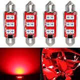 Phinlion Super Bright 211-2 LED Bulb 3030 6-SMD Festoon 41mm 42mm 578 212-2 Bulbs for Car Interior Map Dome Trunk Courtesy Light, Red (4 Pack)