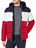 Tommy Hilfiger Men's Hooded Puffer Jacket, Midnight/White/Red, XX-Large
