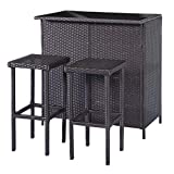 MCombo Patio Bar Set,Wicker Outdoor Table and 2 Stools,3 Piece Patio Furniture with Storage for Poolside,Backyard,Garden,Porches 6085-1201BK