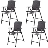 ReunionG 4PCS Wicker Rattan Chairs, Folding Tall Stool Chairs, Steel Frame Rattan Furniture Set with Adjustable Back, for Outdoor Indoor Bar Garden Patio (Set of 4 Rattan Wicker)