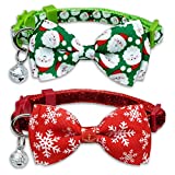 2 Pack Christmas Cat Collar with Bow Tie and Bell, Kitty Kitten Santa Claus and Holiday Snowflake Collar for Boys and Girls