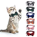 DragonflyDreams 6 PCS Cat Collars with Bow Tie and Bell,Cat Collars Plaid ,Breakaway Adjustable Cat Bow Tie Collars,Cute Bow Tie Suitable for Kittens Or Certain Puppies