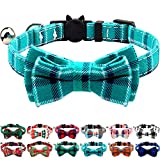 Joytale Breakaway Cat Collar with Cute Bow Tie and Bell, Plaid Patterns, 1 Pack Kitty Safety Collars,Teal