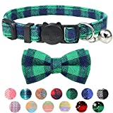 Dynmeow Plaid Pattern Cat Collars Breakaway with Bell & Bowtie, Green