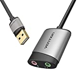 USB Sound Card, VENTION USB Audio Adapter Stereo External Sound Card with 3.5mm Headphone and Microphone Jack for Windows, MAC, Linux, PC,Laptop, Desktops,PS5