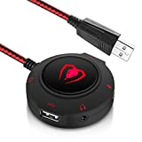 Micolindun External Sound Card USB Hubs Audio Adapter to USB Port & 3.5mm Audio & Micro Jack for PC Laptop. Plug and Play (Red)