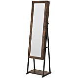 SONGMICS Industrial Mirror Jewelry Cabinet Armoire,6 LEDs Mirrored Jewelry Storage, Wood Look with Stable Metal Frame, Easy Assembly, Rustic Brown UJJC95BC