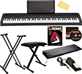 Korg B2N 88-Key Digital Piano Black Bundle with Adjustable Stand, Bench, Dust Cover, Sustain Pedal, Instructional Book, Instructional DVD, and Austin Bazaar Polishing Cloth