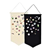 Wall Hanging Brooch Jewelry Storage Case Canvas Display Stand Enamel Pin Display Banner Holder Earrings Necklace Glitter Pin Collection Organizer (Black+White)