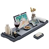 HBlife Bathtub Caddy Tray [Durable, Non-Slip], One or Two Person Bath and Bed Tray, Extending Sides Fits Any Tub, Cellphone iPad and Wineglass Holder, Free Soap Holder -Gray