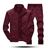 MAGNIVIT Men's Two Piece Outfit Outdoor Sports Running Sweats Set #1 Wine Red