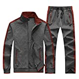 KASUNA Men's Athletic 2 Piece Athletic Tracksuit Set Casual Sports Jogging Gym Sweat Suits Dark Grey M