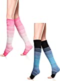 15-25 mmHg Open Toe Compression Socks Calf Toeless Compression Socks for Women or Men Sports, Running, Circulation, Travel, Large Size (Pink White, Blue Black, 2 Pairs)