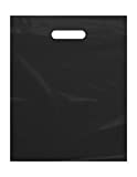 Plastic Bag with Die Cut Handle Bag 12" x 15" Black Plastic Merchandise Bags 100 Pack for Retail, Gifts, Trade Show and More (12"x15")