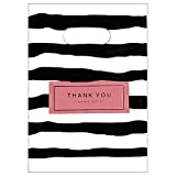 100 Count 5.8" x 7.8" Plastic Merchandise Bags, Shopping Bags, Retail Bags, Gift Bags with Die Cut Handles - Black Thank You