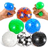 Sensory Stress Ball with Water Bead 6 Pack Fidget Toy Anxiety Stress Relief Improve Focus Squeeze Ball Finger Exercise Soft Squishy Toy Ideal Calming Tool for Kids and Adults with ADHD, Autism