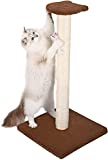 Cat Scratching Post, SEIOHW 32" Scratch Post with Sisal Rope, Tall Cat Scratcher with Bell Mouse Toy & Cat Head Perch, Scratching Post for Indoor Cats, Brown