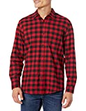 Amazon Essentials Men's Regular-Fit Long-Sleeve Flannel Shirt, Red, Buffalo Plaid, Medium